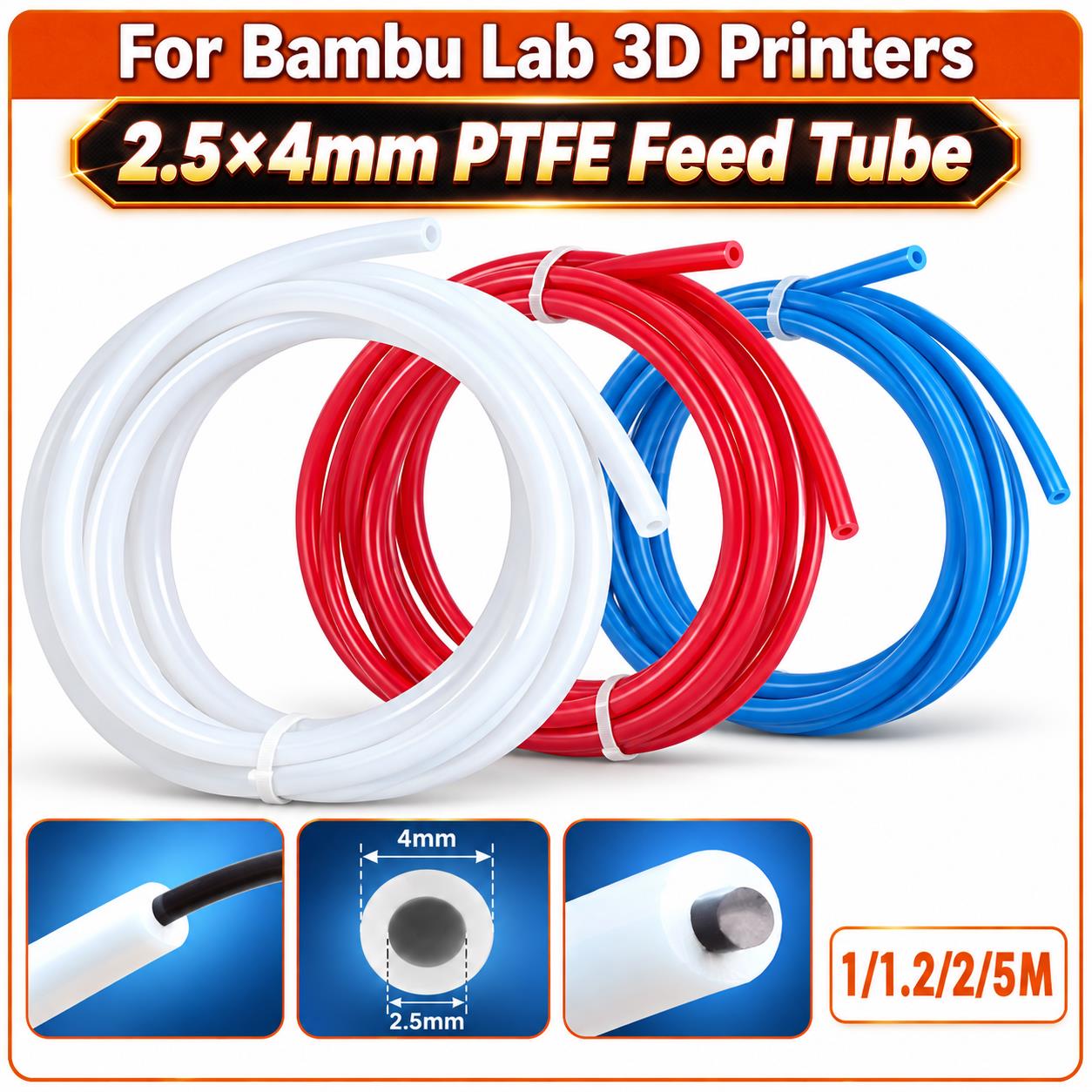 Ptfe Tape Thread - Tubo de PTFE Teflon 2,5×4mm para
